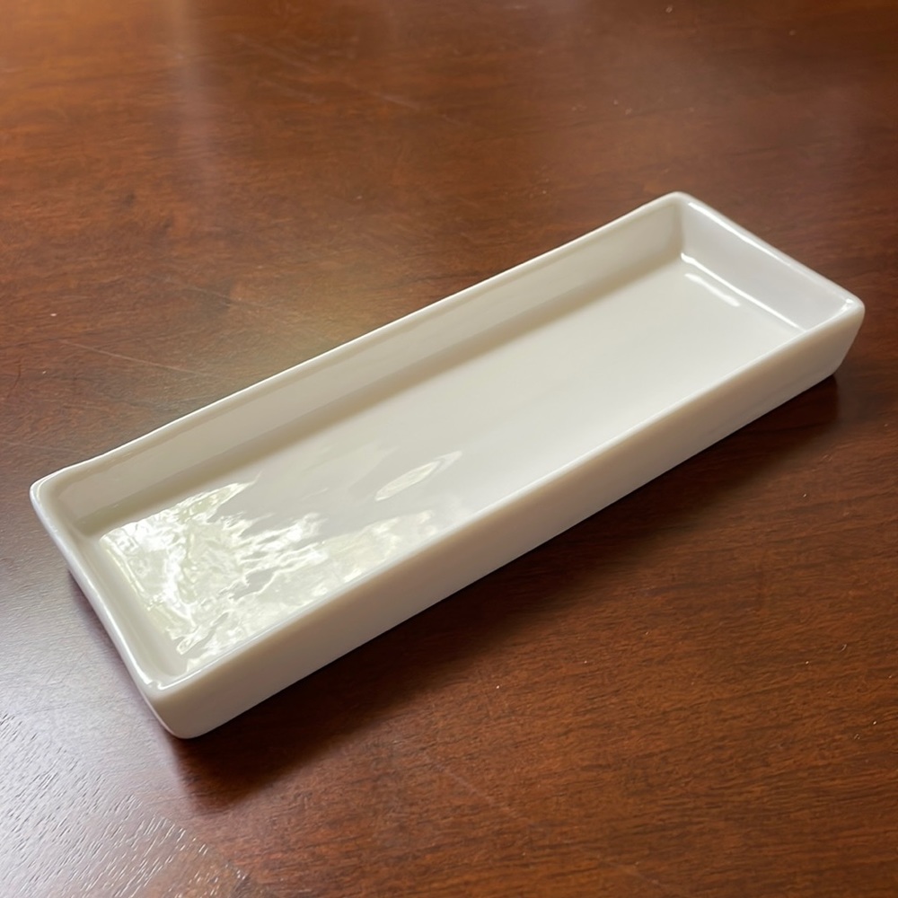 Small white porcelain tray dish trinket 7.25” x 2.5”